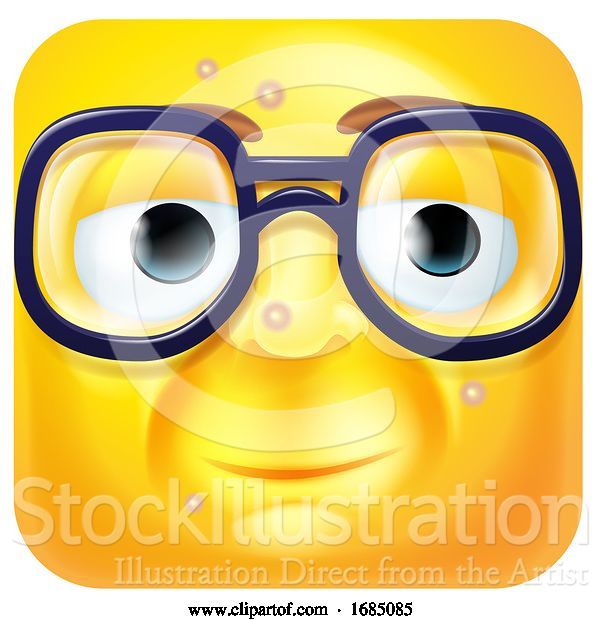 Vector Illustration of Cartoon Square Emoticon with Blemishes and Glasses