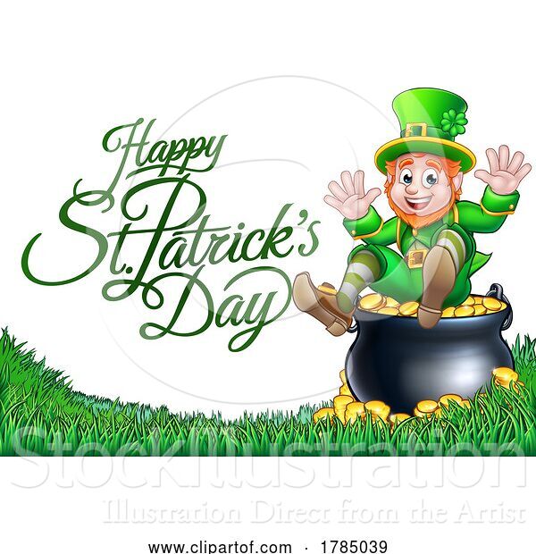 Vector Illustration of Cartoon St Patricks Day Leprechaun Pot of Gold Design
