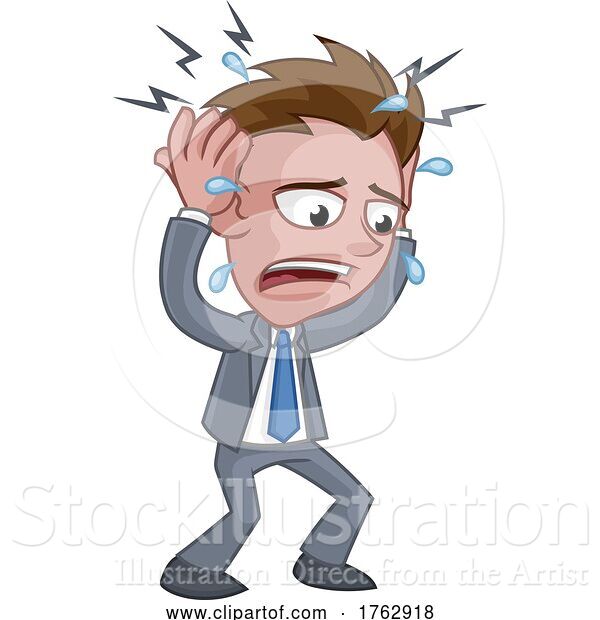 Vector Illustration of Cartoon Stress Anxiety or Headache Businessman Cartoon