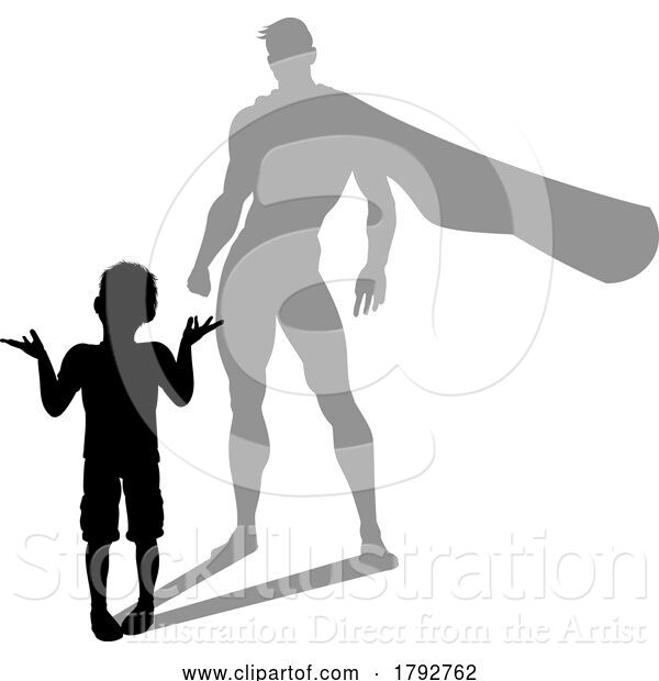 Vector Illustration of Cartoon Superhero Child Kid with Super Hero Shadow