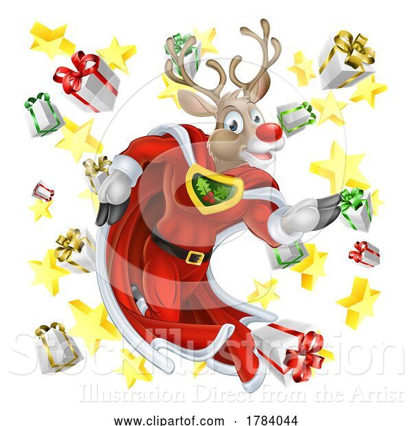Vector Illustration of Cartoon Superhero Santa Reindeer Christmas Super Hero