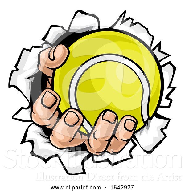 Vector Illustration of Cartoon Tennis Ball Hand Tearing Background