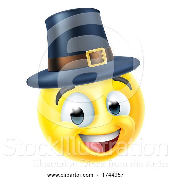 Vector Illustration of Cartoon Thanksgiving Pilgrim Emoticon Emoji Icon