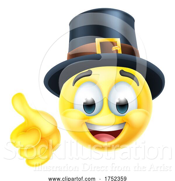 Vector Illustration of Cartoon Thanksgiving Pilgrim Emoticon Emoji Icon