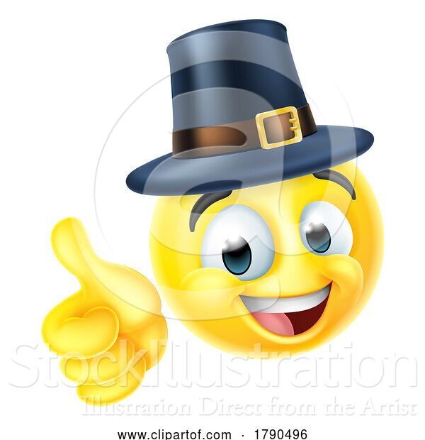 Vector Illustration of Cartoon Thanksgiving Pilgrim Emoticon Emoji Icon