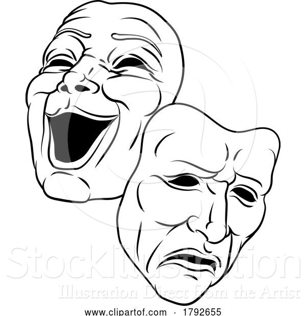 Vector Illustration of Cartoon Theater or Theatre Drama Comedy and Tragedy Masks