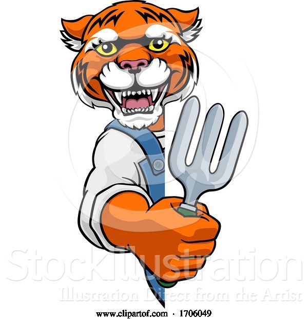 Vector Illustration of Cartoon Tiger Gardener Gardening Animal Mascot