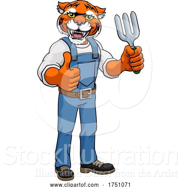 Vector Illustration of Cartoon Tiger Gardener Gardening Animal Mascot