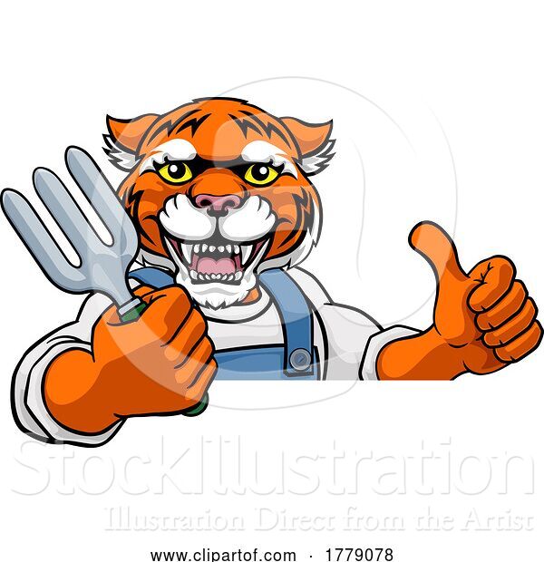 Vector Illustration of Cartoon Tiger Gardener Gardening Animal Mascot