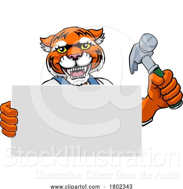 Vector Illustration of Cartoon Tiger Hammer Mascot Handyman Carpenter