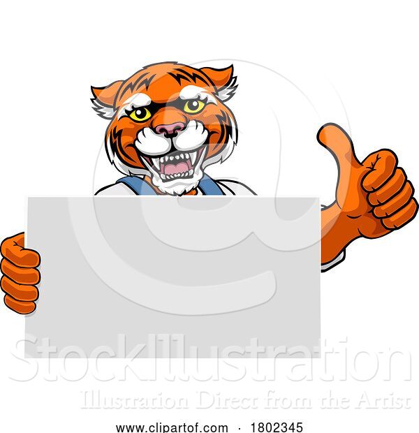 Vector Illustration of Cartoon Tiger Painter Handyman Mechanic Plumber Cartoon