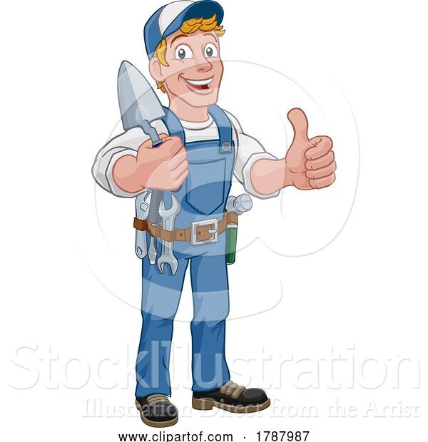 Vector Illustration of Cartoon Trowel Construction Site Builder Handyman