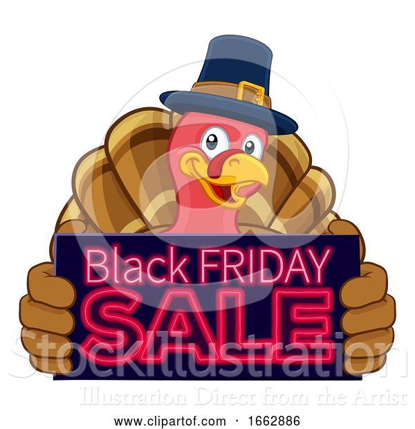 Vector Illustration of Cartoon Turkey Black Friday Sale Character