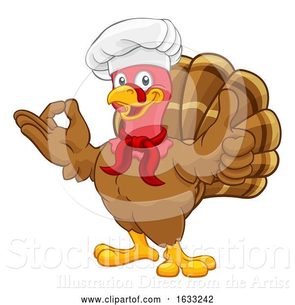 Vector Illustration of Cartoon Turkey Chef Thanksgiving or Christmas Cartoon