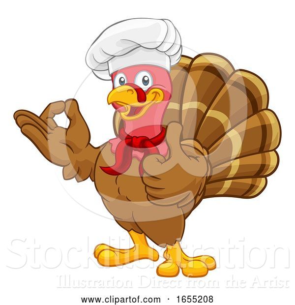 Vector Illustration of Cartoon Turkey Chef Thanksgiving or Christmas Cartoon