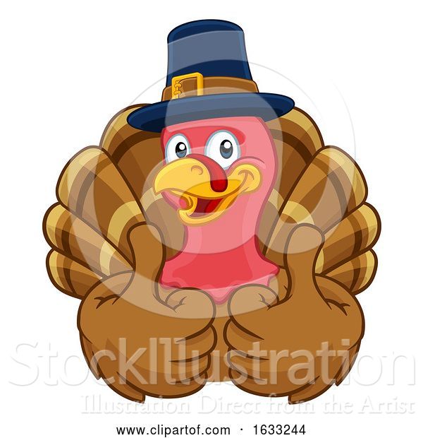 Vector Illustration of Cartoon Turkey Pilgrim Hat Thanksgiving Character