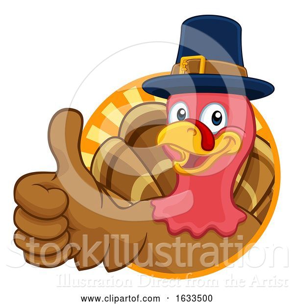 Vector Illustration of Cartoon Turkey Pilgrim Hat Thanksgiving Character