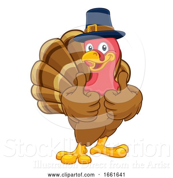 Vector Illustration of Cartoon Turkey Pilgrim Hat Thanksgiving Character