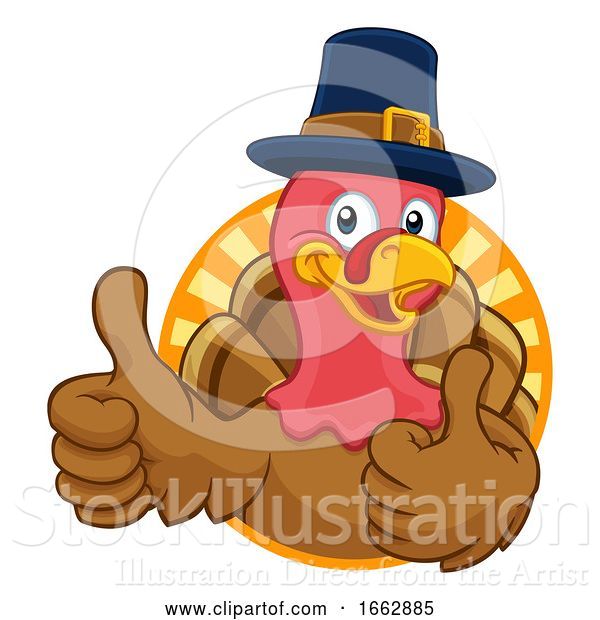 Vector Illustration of Cartoon Turkey Pilgrim Hat Thanksgiving Character