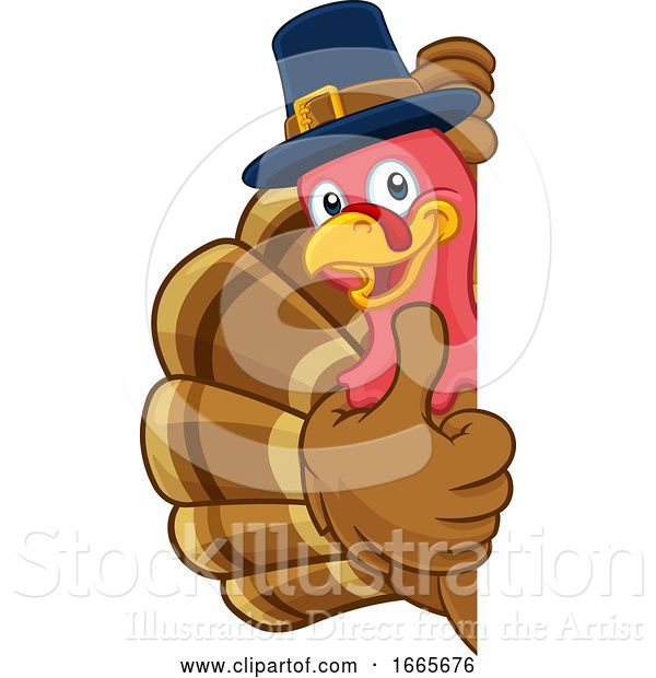 Vector Illustration of Cartoon Turkey Pilgrim Hat Thanksgiving Character