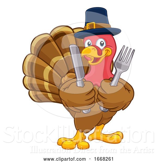 Vector Illustration of Cartoon Turkey Pilgrim Hat Thanksgiving Character