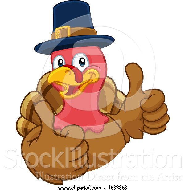 Vector Illustration of Cartoon Turkey Pilgrim Hat Thanksgiving Character