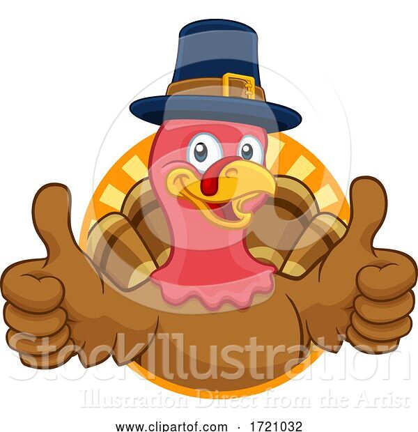 Vector Illustration of Cartoon Turkey Pilgrim Hat Thanksgiving Character