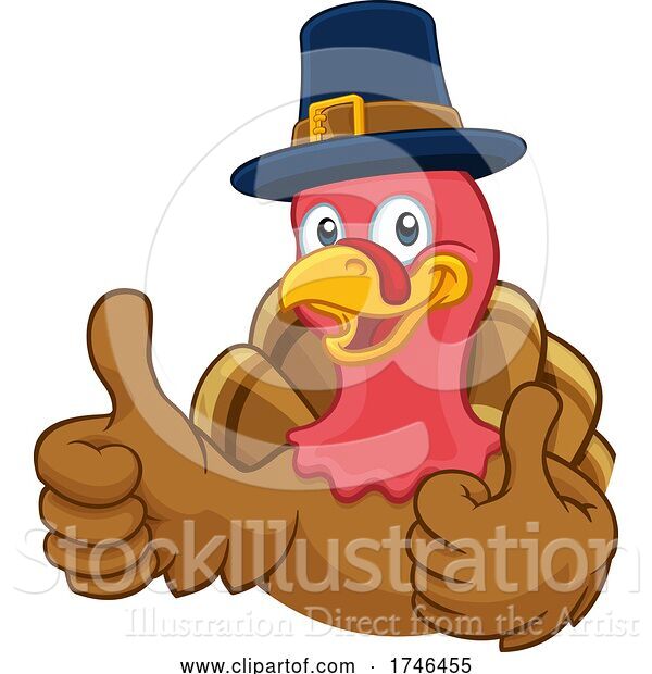 Vector Illustration of Cartoon Turkey Pilgrim Hat Thanksgiving Character