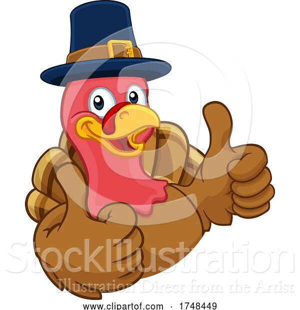 Vector Illustration of Cartoon Turkey Pilgrim Hat Thanksgiving Character