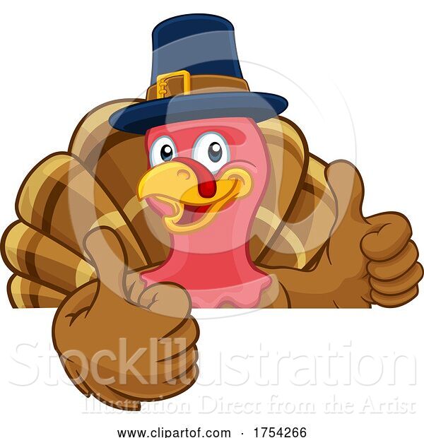 Vector Illustration of Cartoon Turkey Pilgrim Hat Thanksgiving Character