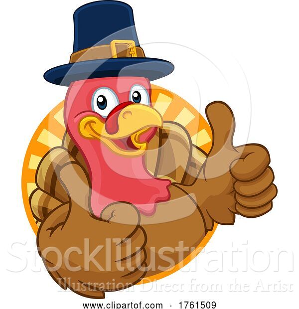 Vector Illustration of Cartoon Turkey Pilgrim Hat Thanksgiving Character