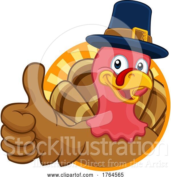 Vector Illustration of Cartoon Turkey Pilgrim Hat Thanksgiving Character