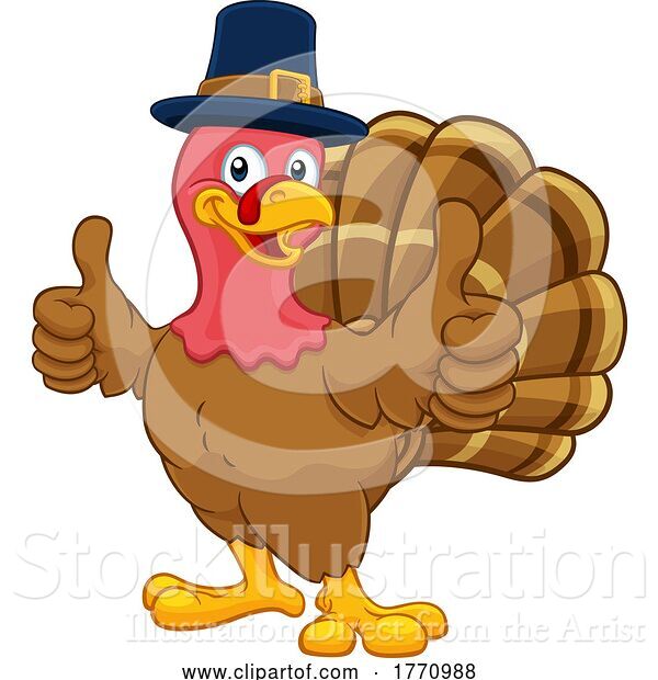 Vector Illustration of Cartoon Turkey Pilgrim Hat Thanksgiving Character