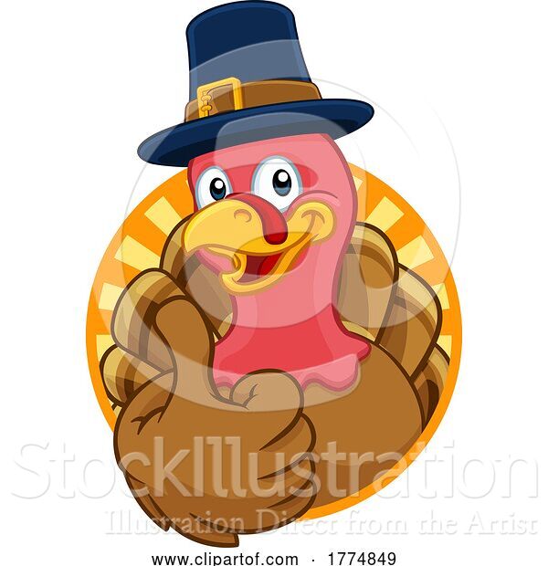 Vector Illustration of Cartoon Turkey Pilgrim Hat Thanksgiving Character