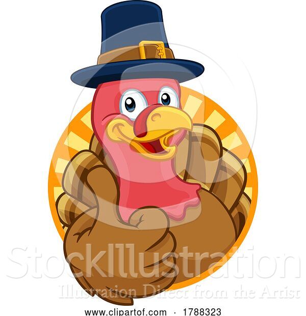 Vector Illustration of Cartoon Turkey Pilgrim Hat Thanksgiving Character