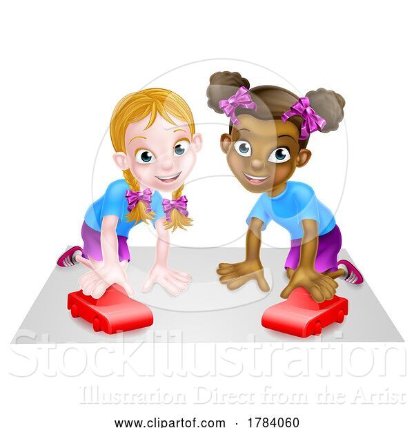 Vector Illustration of Cartoon Two Girls Playing with Cars