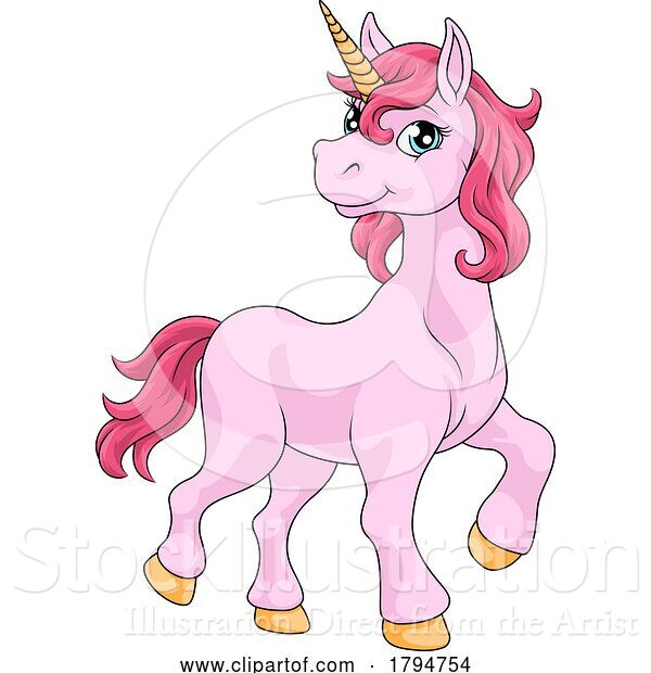 Vector Illustration of Cartoon Unicorn Horn Horse Animal Mascot from Myth