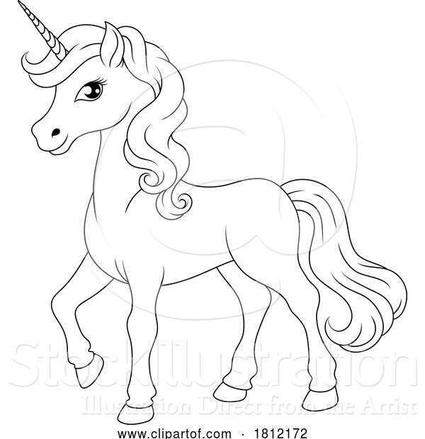 Vector Illustration of Cartoon Unicorn Horn Horse Animal Mascot from Myth