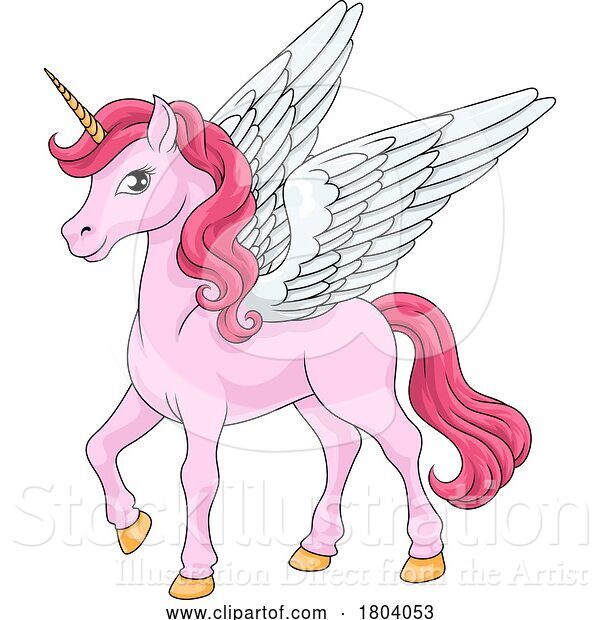 Vector Illustration of Cartoon Unicorn Pegasus Wings Horn Horse Animal Cartoon