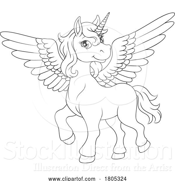 Vector Illustration of Cartoon Unicorn Pegasus Wings Horn Horse Animal Cartoon