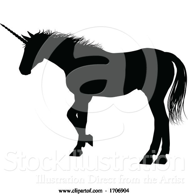 Vector Illustration of Cartoon Unicorn Silhouette Horned Horse