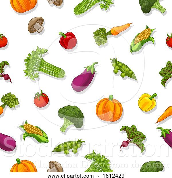 Vector Illustration of Cartoon Vegetables Background Seamless Pattern Print