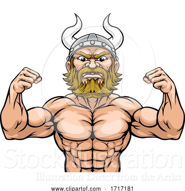 Vector Illustration of Cartoon Viking Barbarian Mascot Muscle Strong Cartoon