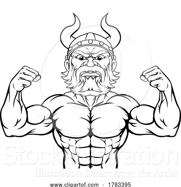 Vector Illustration of Cartoon Viking Barbarian Mascot Muscle Strong Cartoon