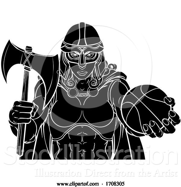 Vector Illustration of Cartoon Viking Celtic Knight Basketball Warrior Lady