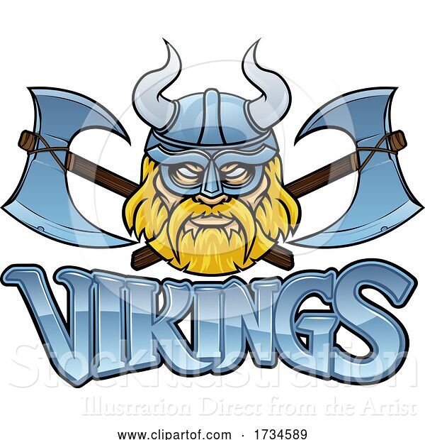 Vector Illustration of Cartoon Viking Crossed Axes Mascot Warrior Sign Graphic