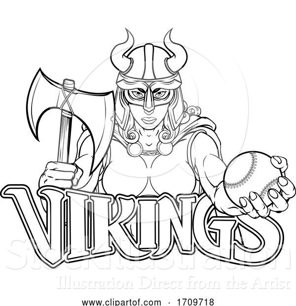 Vector Illustration of Cartoon Viking Female Gladiator Baseball Warrior Lady