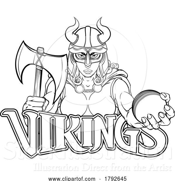 Vector Illustration of Cartoon Viking Female Gladiator Cricket Warrior Lady