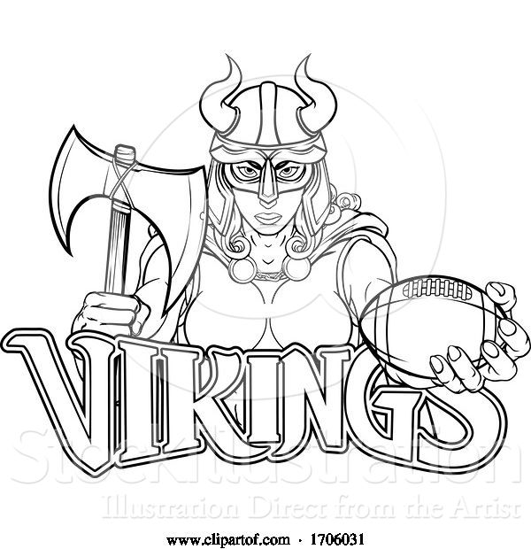 Vector Illustration of Cartoon Viking Female Gladiator Football Warrior Lady