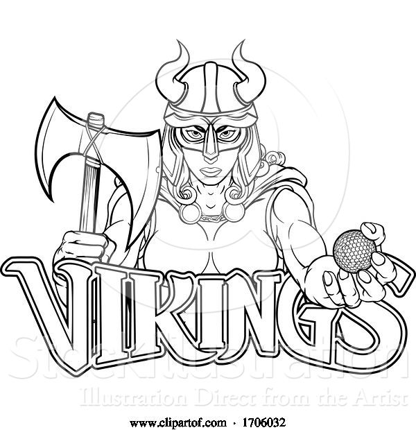 Vector Illustration of Cartoon Viking Female Gladiator Golf Warrior Lady